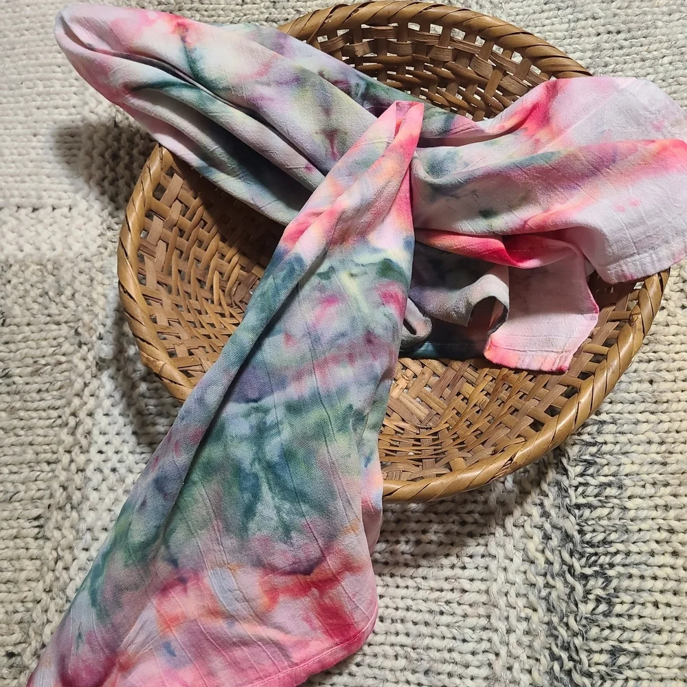 Handmade Kitchen Tea Towel Set Of 2 Pink And Green 100% Cotton Tie Dye